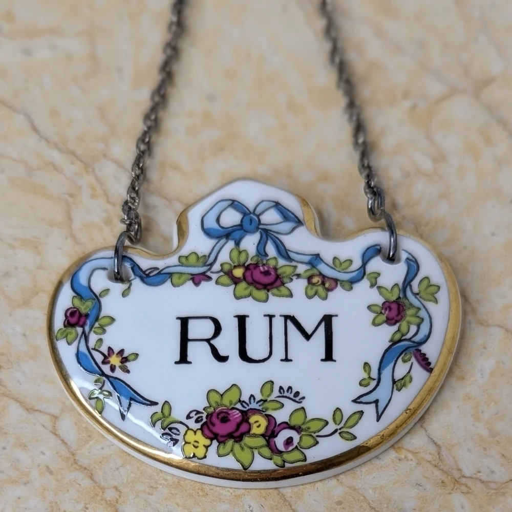 Vintage Coalport Bone China Decanter Rum Tag Label With Chain